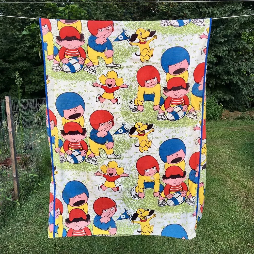 Vintage Children's Football Bedspread / Kid's Twin Size Bed Cover / Coverlet